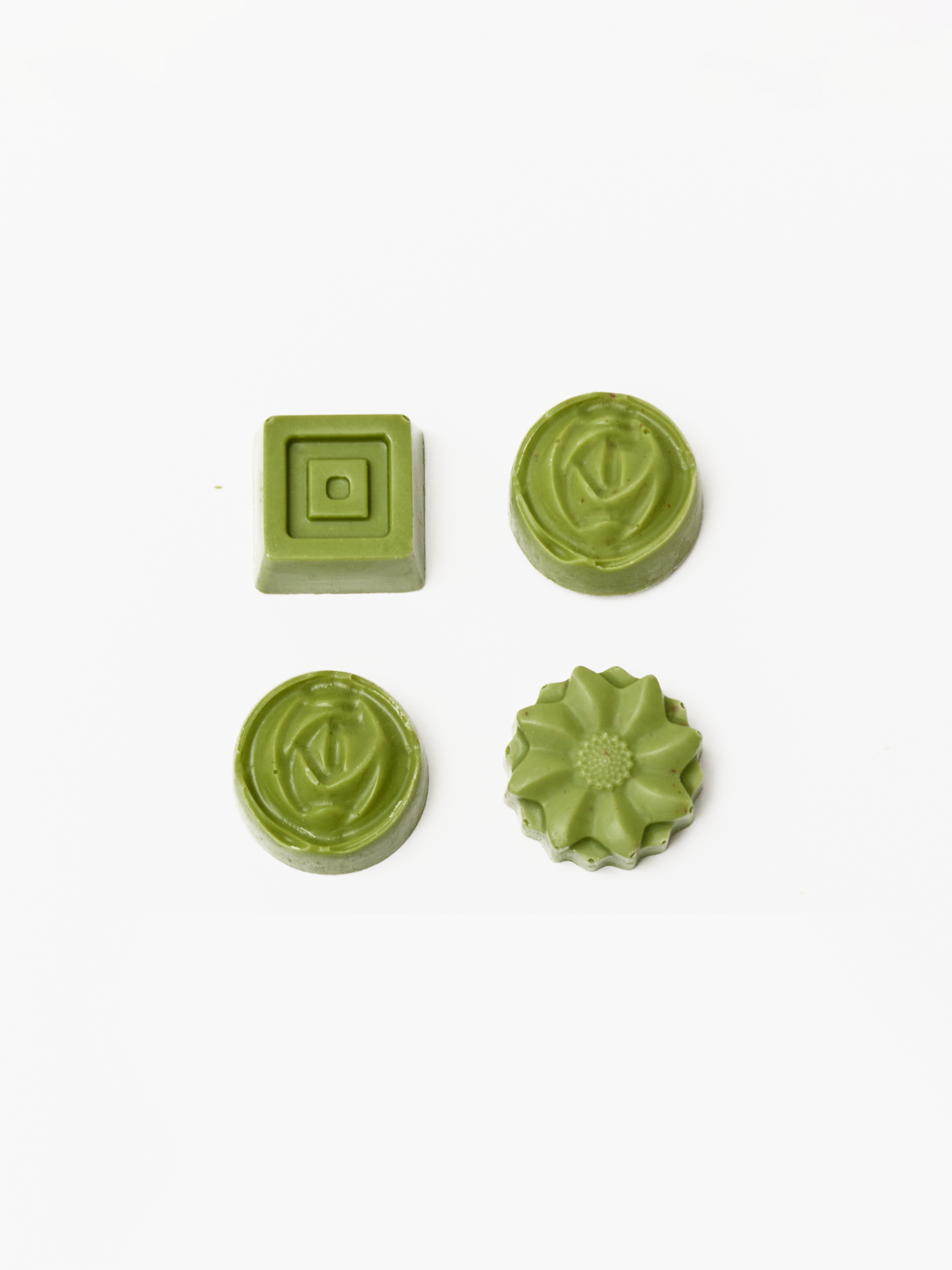 White chocolate candies with matcha