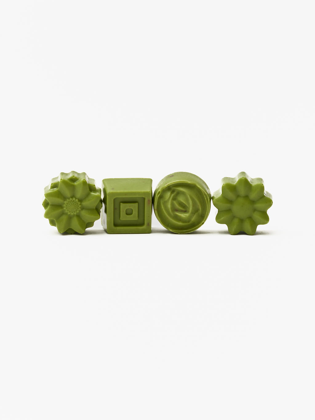 White chocolate candies with matcha